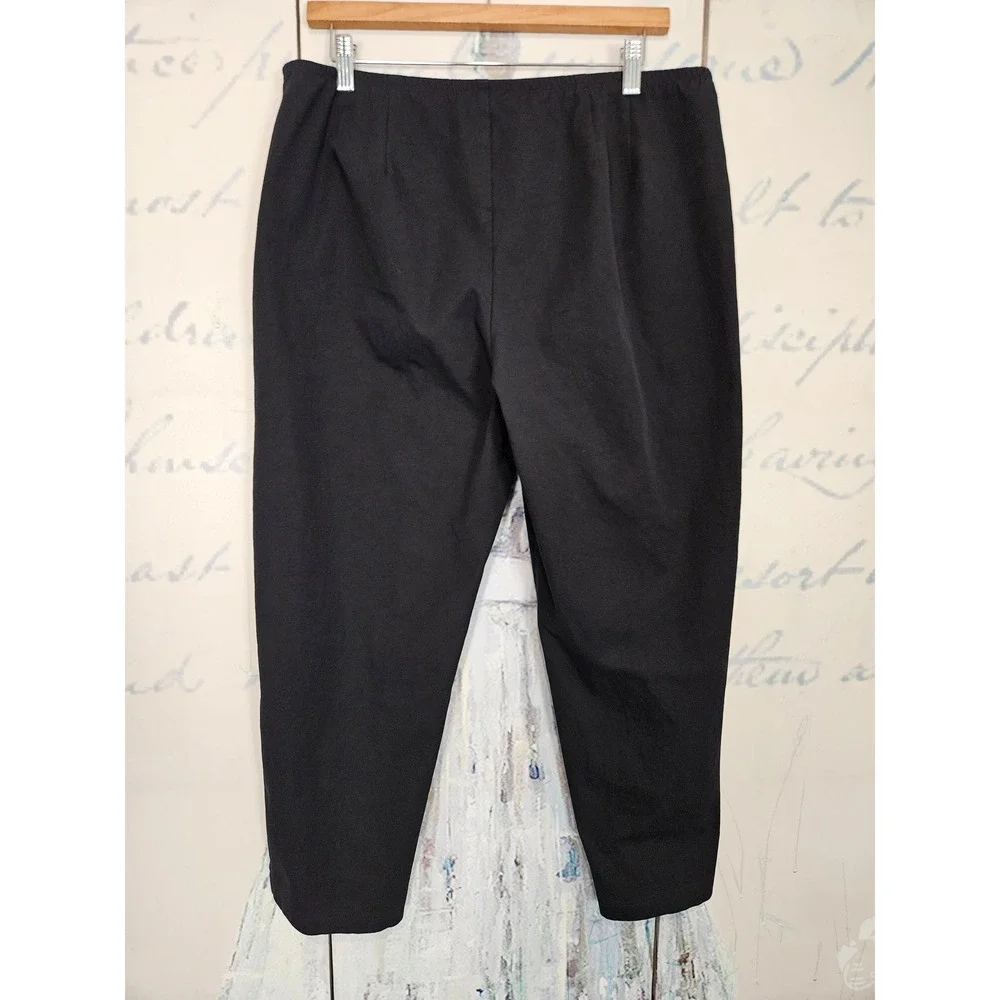 Eileen Fisher Cropped Pants L Black Organic Cotton Stretch Minimalist Lagenlook